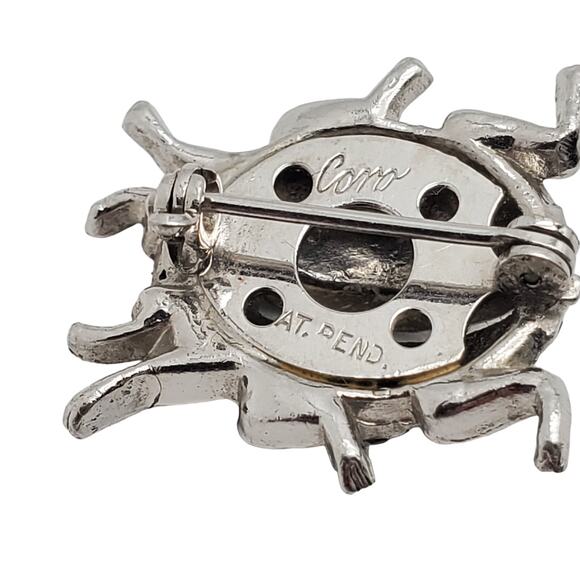 Vintage Coro Ladybug Perfume Sachet Brooch Rhinestone Tiny Bug Pin Silver Tone - Picture 4 of 11
